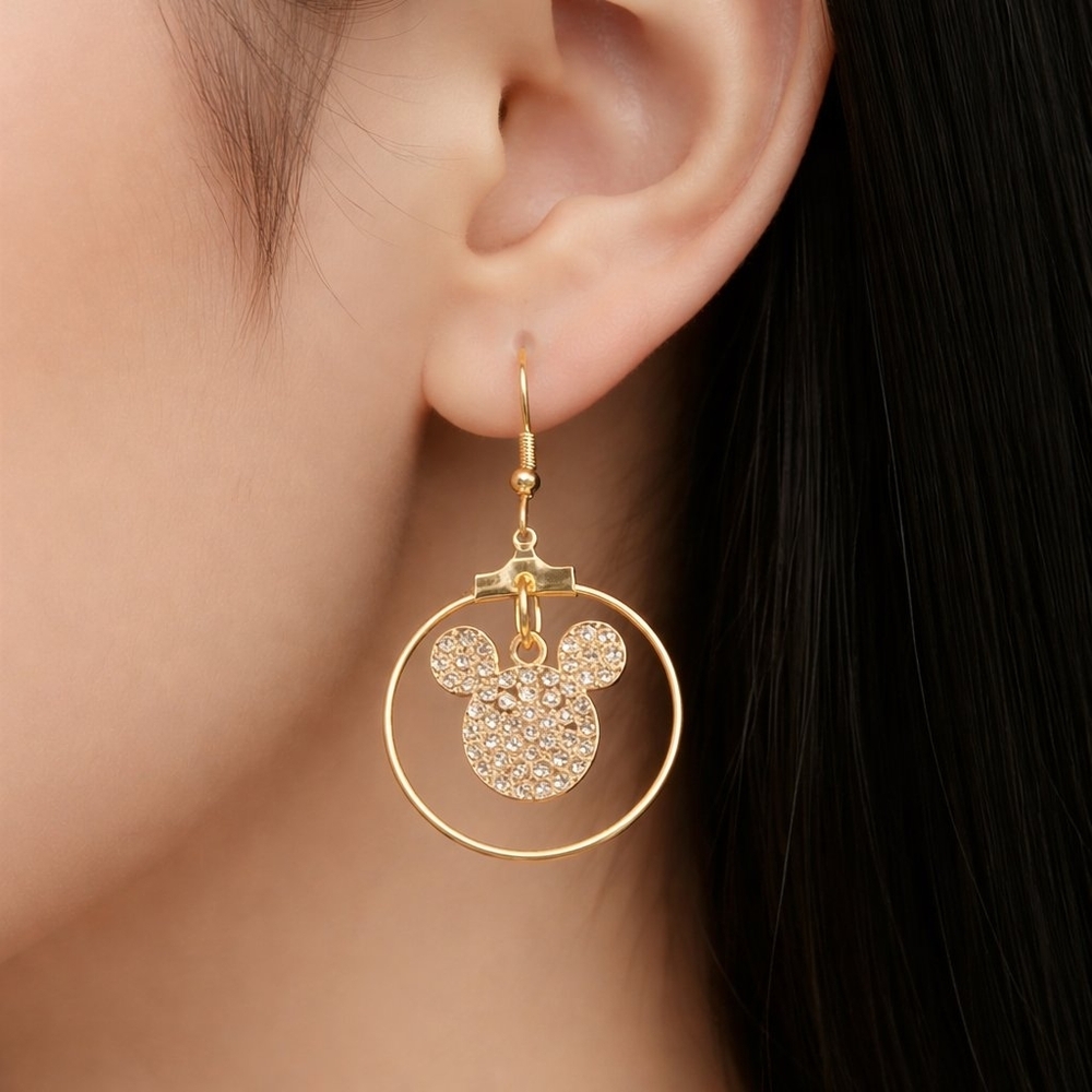 Sparkling Gold Mouse Icon Earrings
